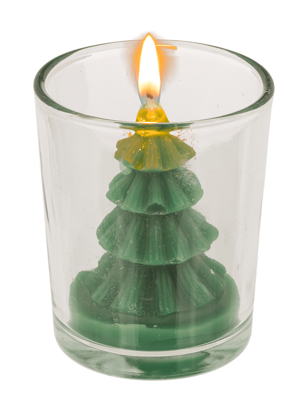 Candle, Christmas Tree, in glass, ca. 6 x 7 cm,