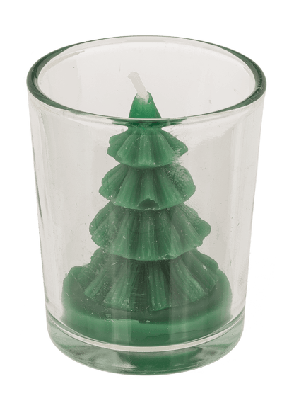 Candle, Christmas Tree, in glass, ca. 6 x 7 cm,