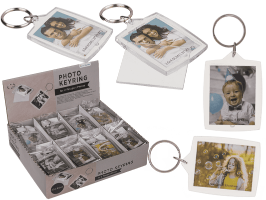 Acrylic keyring for two passport photos,