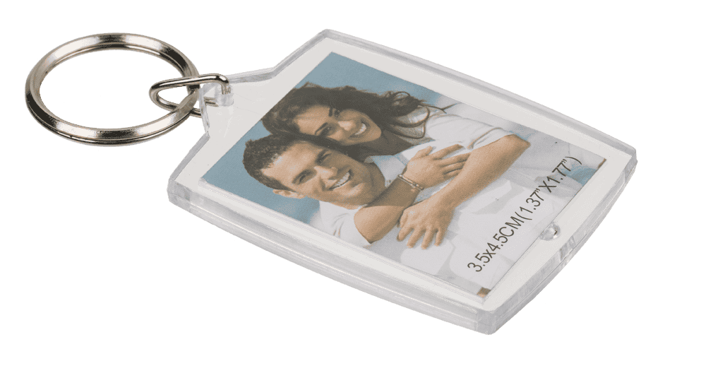 Acrylic keyring for two passport photos,