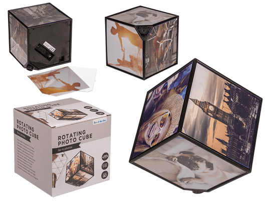 Rotating picture cube for 6 photos 11 x 11 cm,