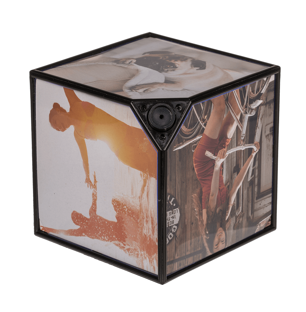 Rotating picture cube for 6 photos 11 x 11 cm,