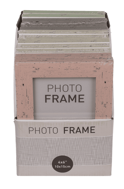 Pastel coloured plastic photo frame in wooden,