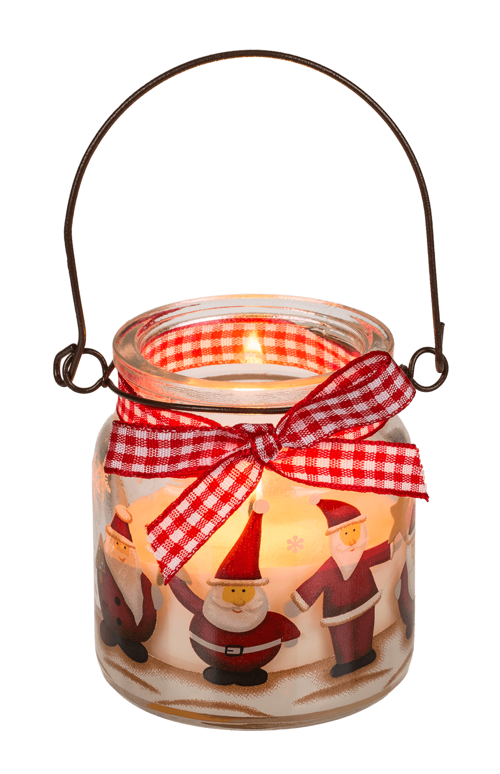 Candle in glass with metal handle,