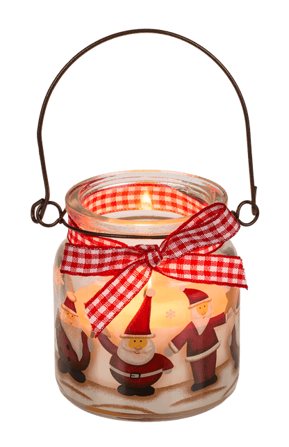 Candle in glass with metal handle,