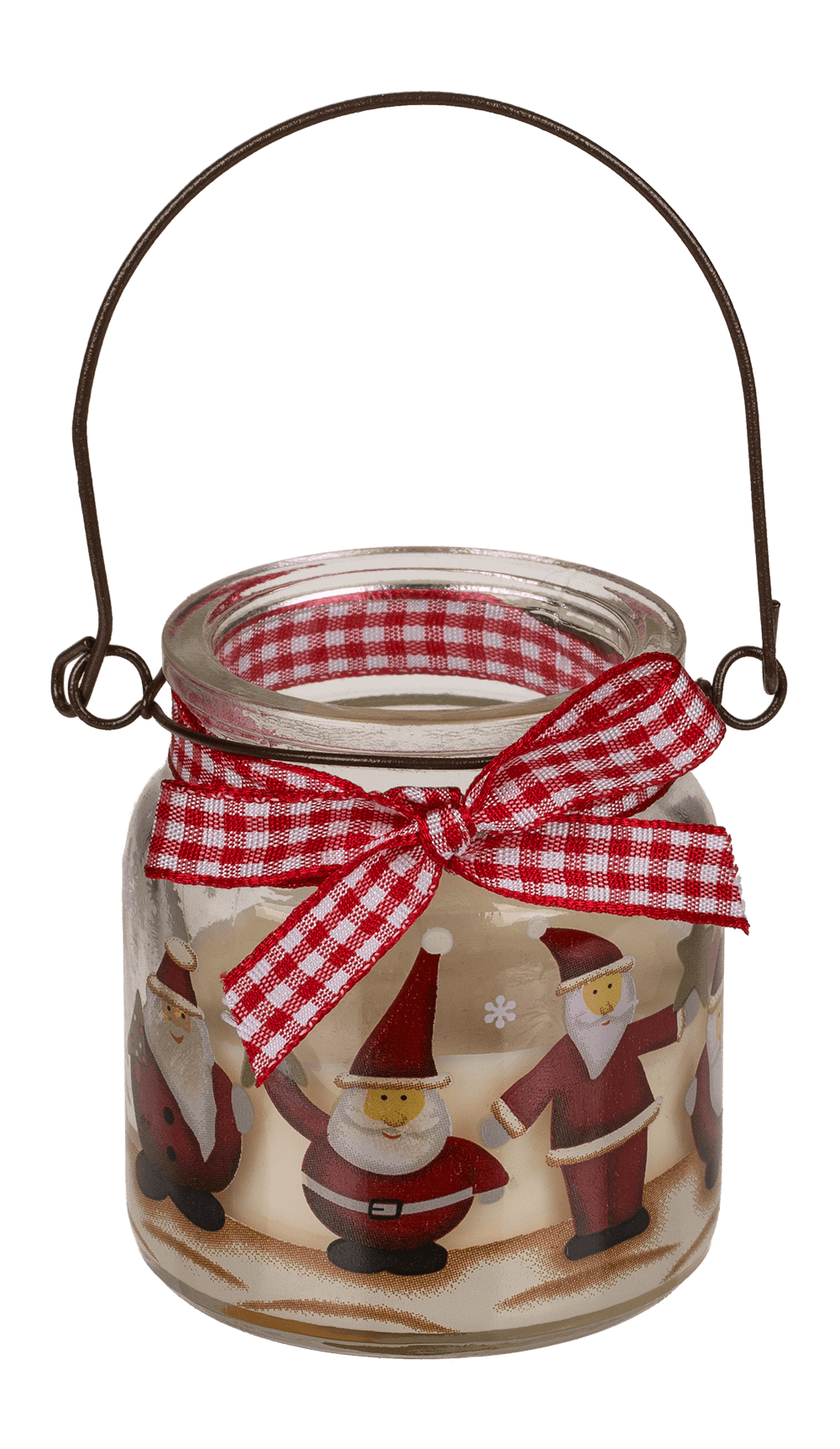 Candle in glass with metal handle,