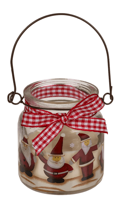 Candle in glass with metal handle,