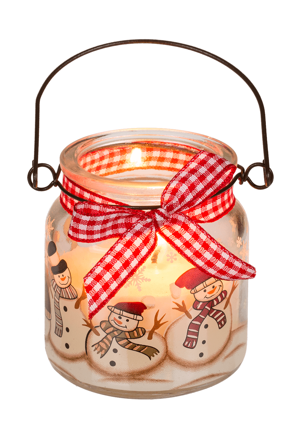 Candle in glass with metal handle,