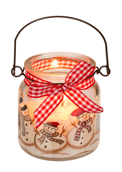 Candle in glass with metal handle,