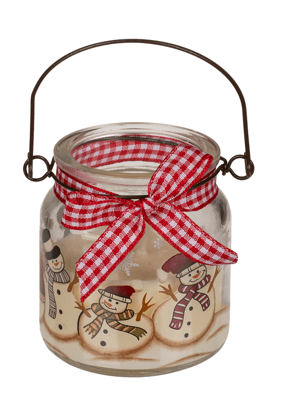 Candle in glass with metal handle,