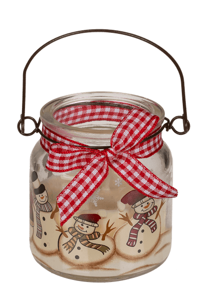 Candle in glass with metal handle,