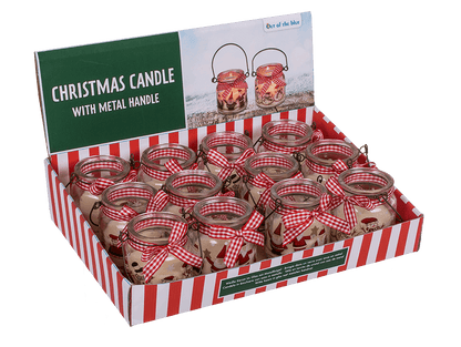 Candle in glass with metal handle,