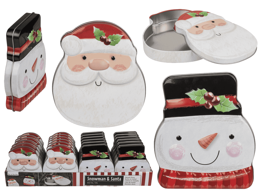 Metal tin, snowman & santa assorted,
