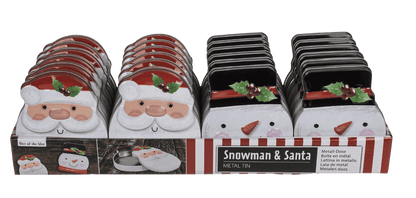 Metal tin, snowman & santa assorted,