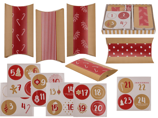Red/nature coloured advent calender,