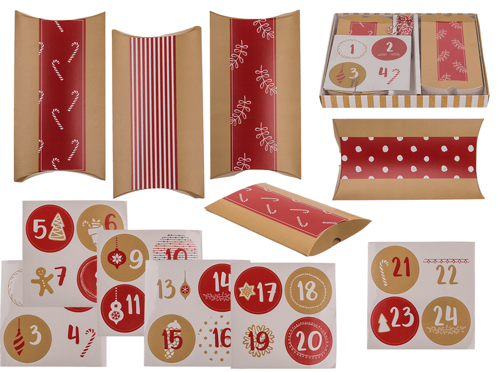 Red/nature coloured advent calender,