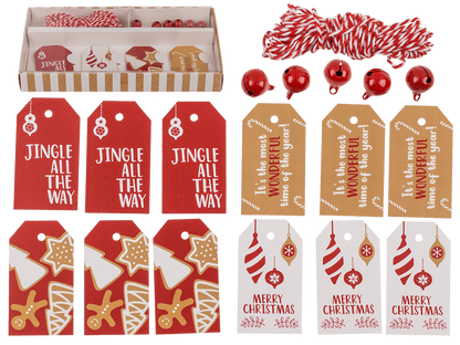 Gift tags, Natural red, including 6 Glöckchen