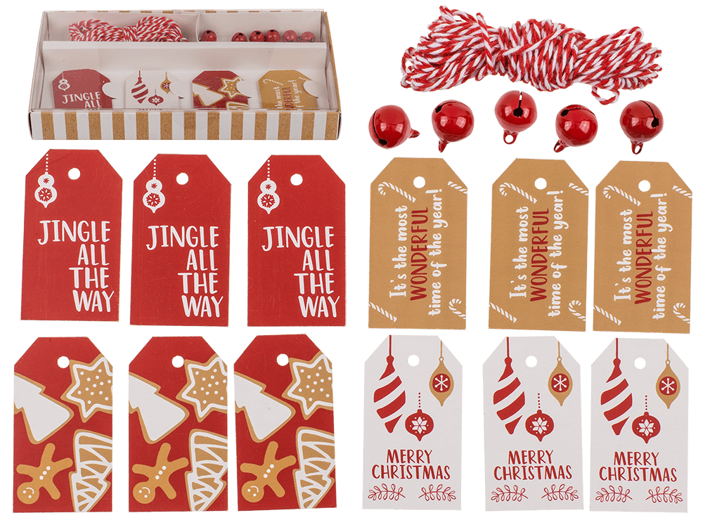 Gift tags, Natural red, including 6 Glöckchen