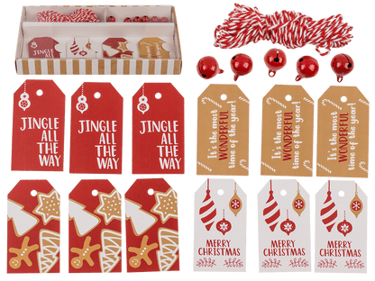 Gift tags, Natural red, including 6 Glöckchen