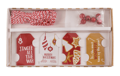 Gift tags, Natural red, including 6 Glöckchen