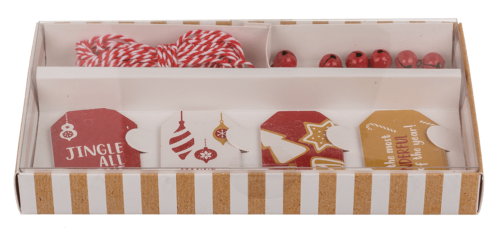 Gift tags, Natural red, including 6 Glöckchen