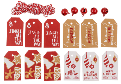 Gift tags, Natural red, including 6 Glöckchen