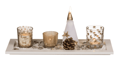 Christmas set with white wooden plate,