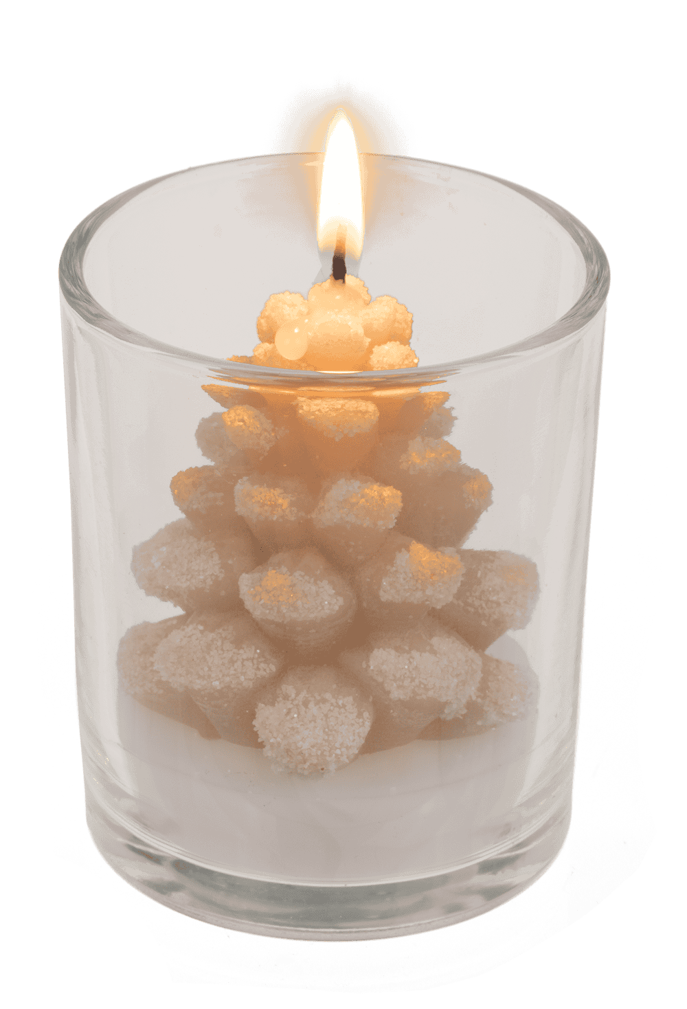 Candle, pine cone, in glass,