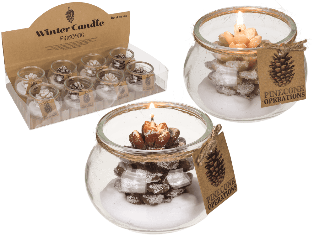 Candle, pinecone,
