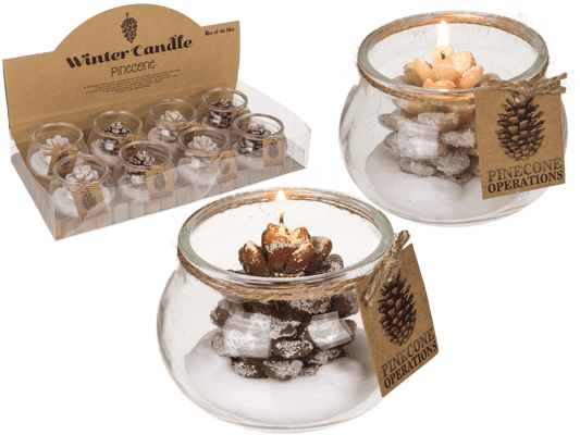Candle, pinecone,
