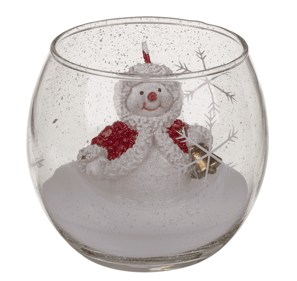 Candle in glass, Snowman and Santa,