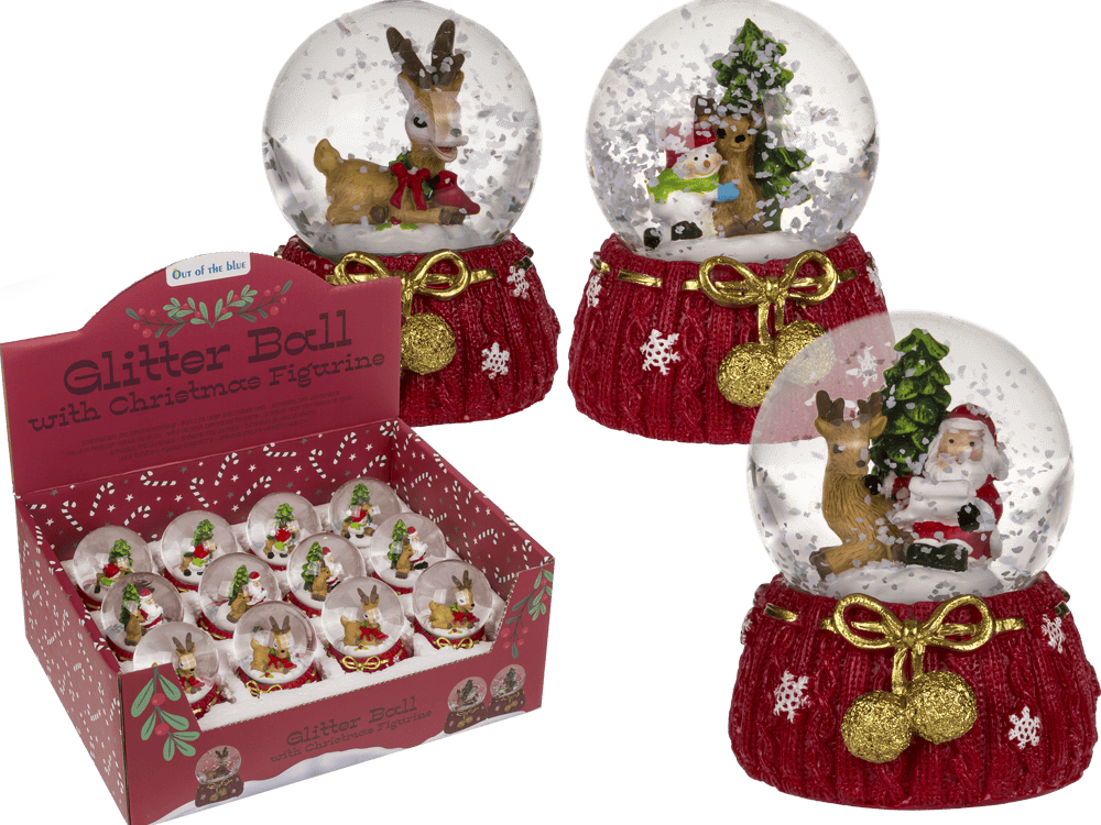 Polyresin snow globe with Reindeer & Santa,
