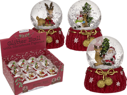 Polyresin snow globe with Reindeer & Santa,