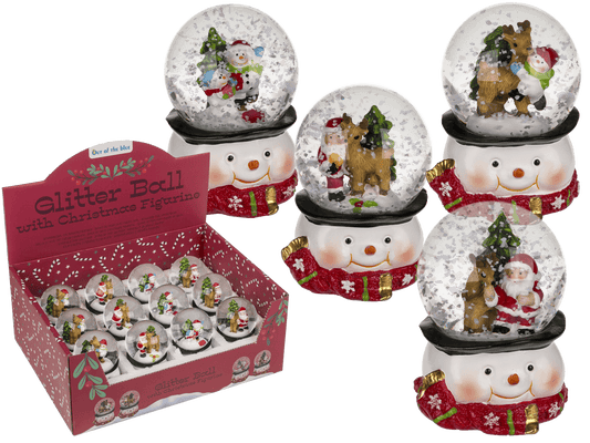 Polyresin snow globe with Santa & Reindeer,