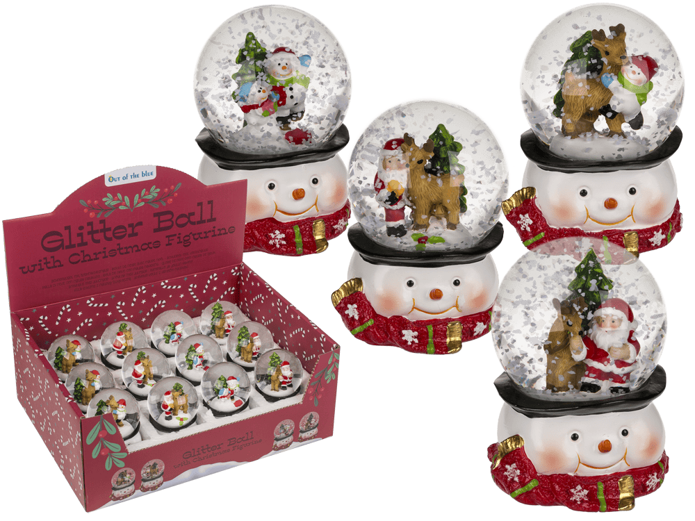 Polyresin snow globe with Santa & Reindeer,