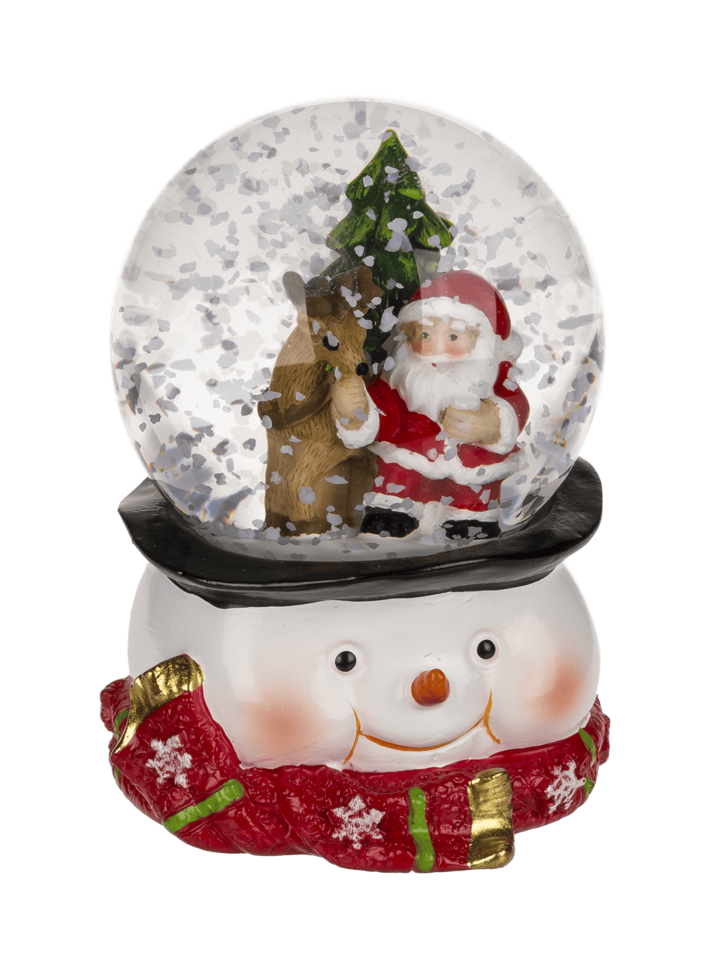 Polyresin snow globe with Santa & Reindeer,