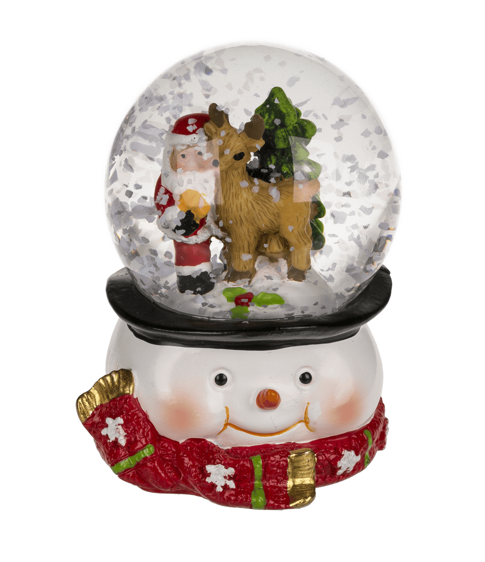Polyresin snow globe with Santa & Reindeer,