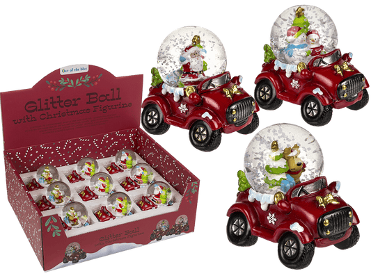 Polyresin snow globe with Christmas figurines on,