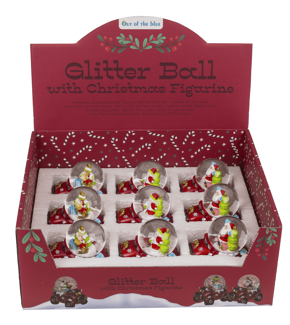 Polyresin snow globe with Christmas figurines on,