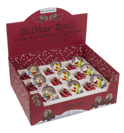 Polyresin snow globe with Christmas figurines on,