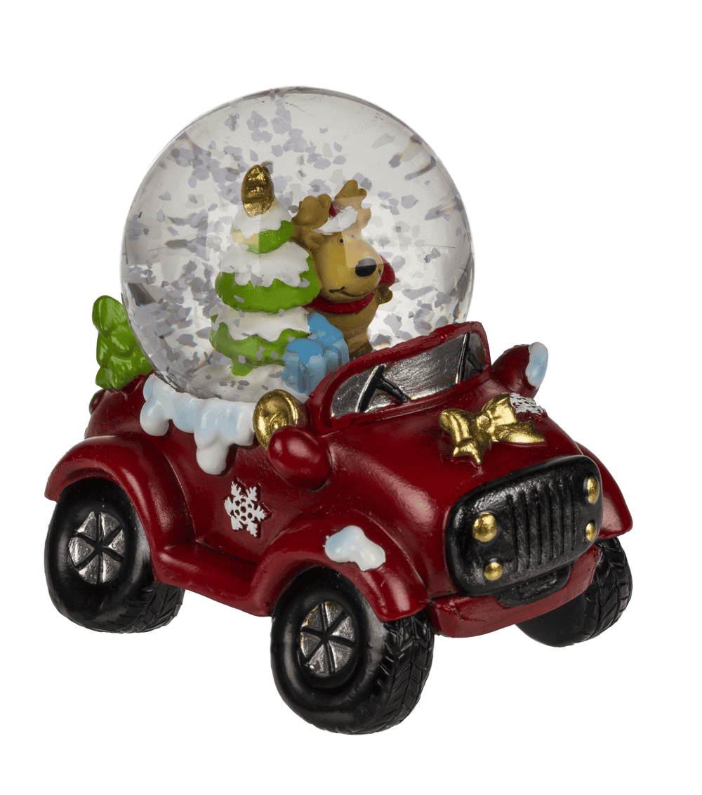 Polyresin snow globe with Christmas figurines on,