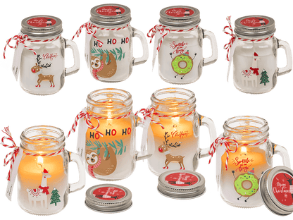 Candle in mason jar, Christmas motifs,