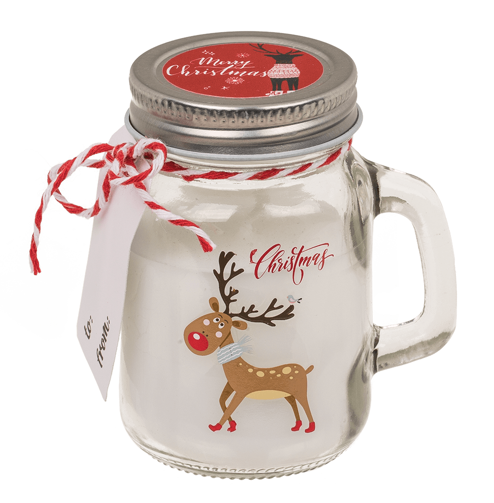 Candle in mason jar, Christmas motifs,