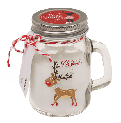 Candle in mason jar, Christmas motifs,