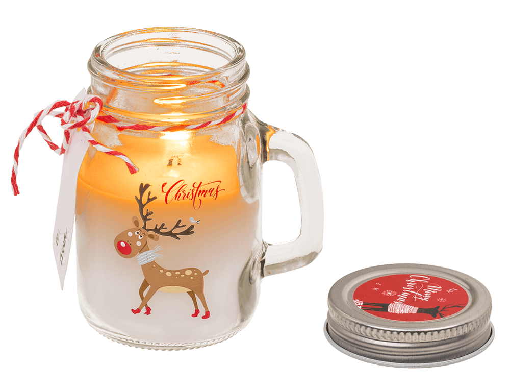 Candle in mason jar, Christmas motifs,