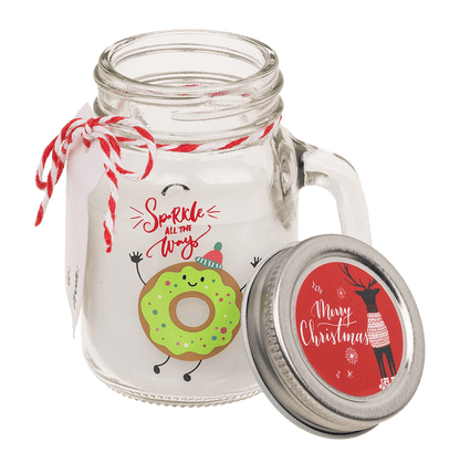 Candle in mason jar, Christmas motifs,