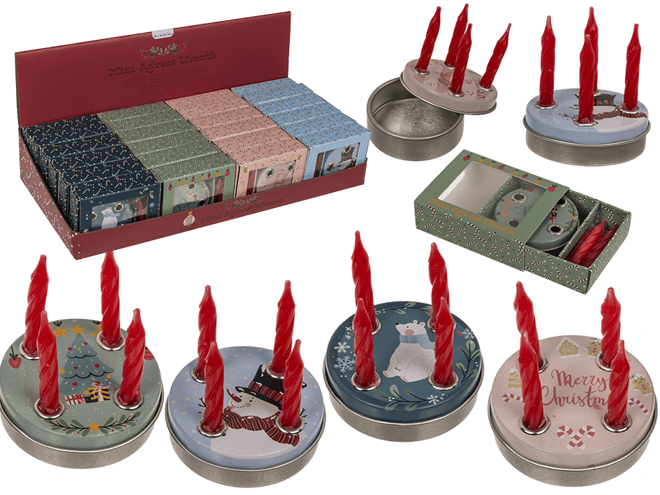 Mini advent wreath, 4 mini candles with base,