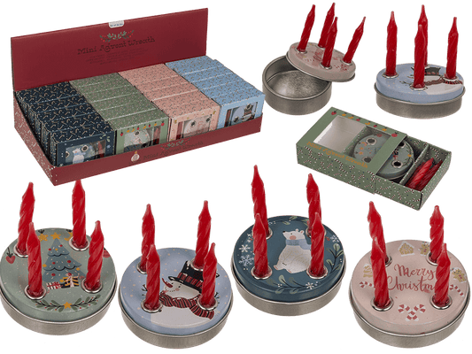 Mini advent wreath, 4 mini candles with base,