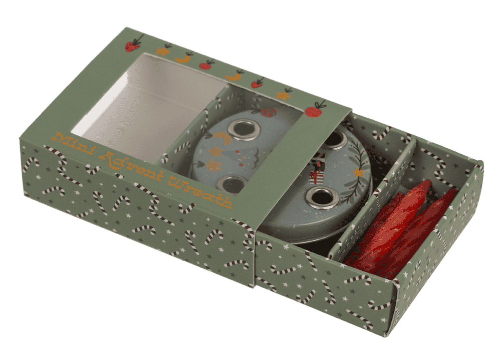 Mini advent wreath, 4 mini candles with base,