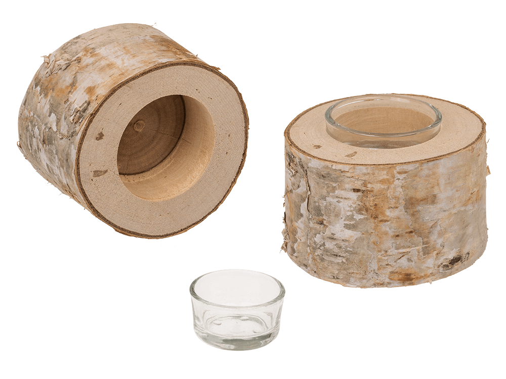 Decorative tree trunk with glass tealight insert,